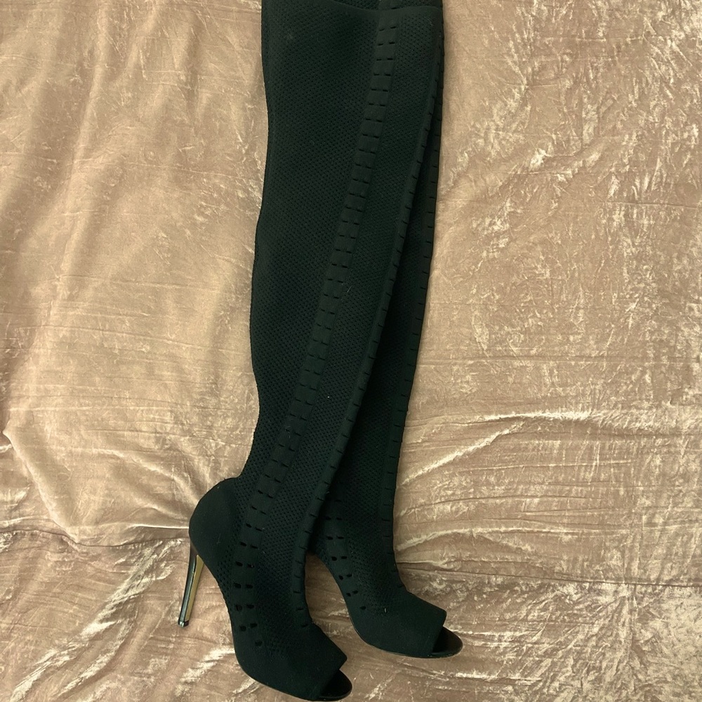Cute Aldo Black Thigh High Open Toe Boots - Picture 1 of 5